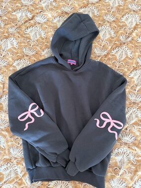 Edikted Charcoal Hoodie with Pink Sleeve Bows